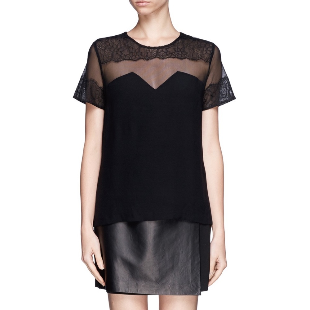 SANDRO ENOLA SHEER LACE TRIM TOP